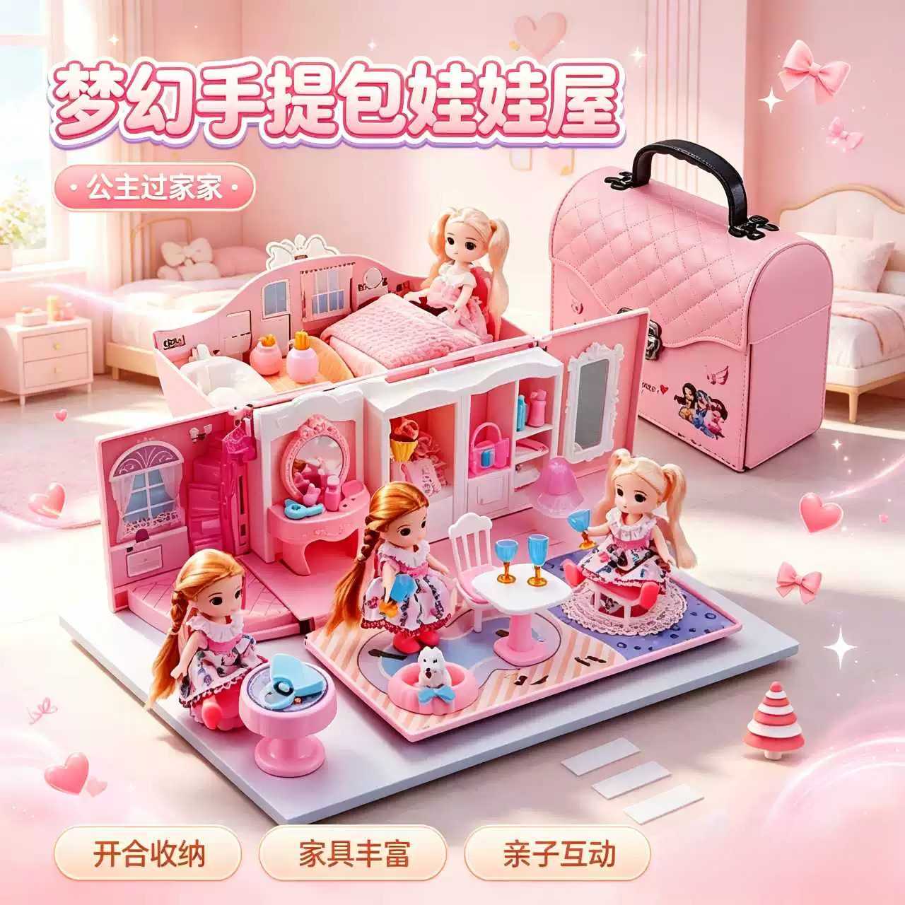 孩子便捷收纳梦幻旋转公主屋趣味