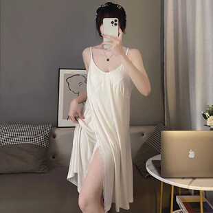 性感睡衣女吊带睡裙中长款夏天薄款莫代尔露背纯欲风家居服带胸垫