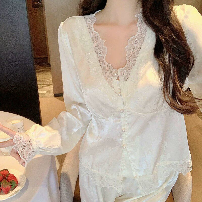 冰丝睡衣女春秋款带胸垫蝴蝶长袖长裤秋季家居服丝绸2026新款夏季