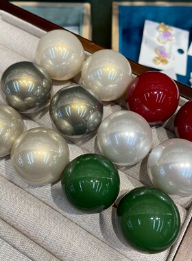 糖果色珐琅滴油大樱桃30mm圆球耳钉女高级感法式复古气质百搭耳环