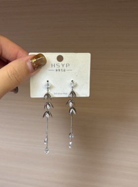 柳叶流苏耳钉耳环女温柔气质镶钻叶子耳线高级感爆款耳饰