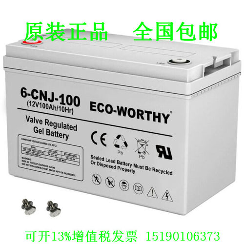 ECO-WORTHY蓄电池6-CNJ-100(12V100AH/10HR免维护电源电瓶