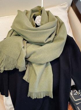 韩国秋冬新款经典纯色保暖围巾女时尚仿羊绒加厚学生围脖两用披肩