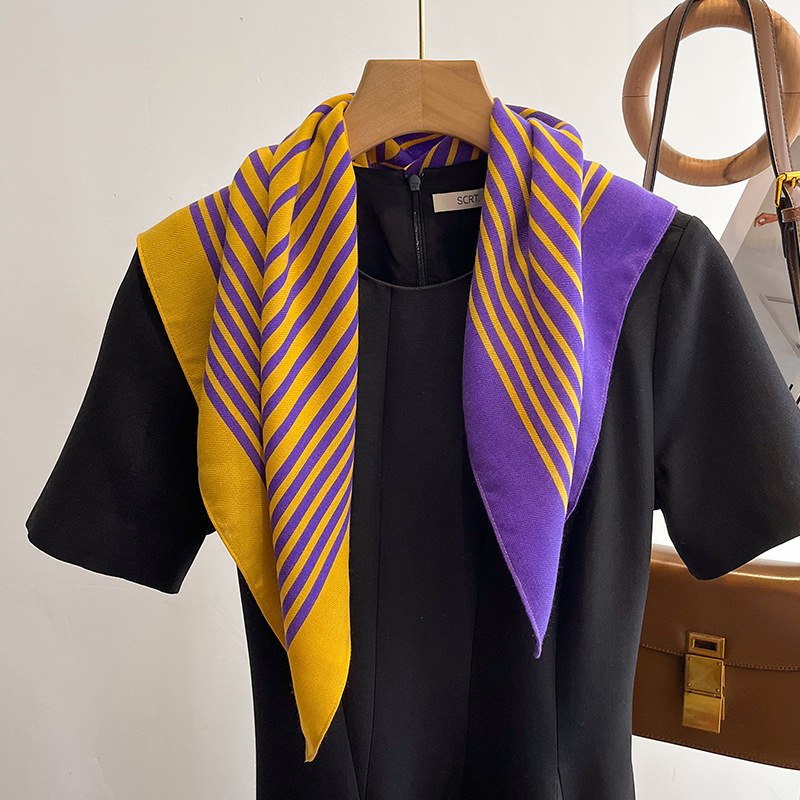 韩国极简条纹时尚小方巾女棉麻气质围巾秋冬保暖围脖领巾春秋头巾