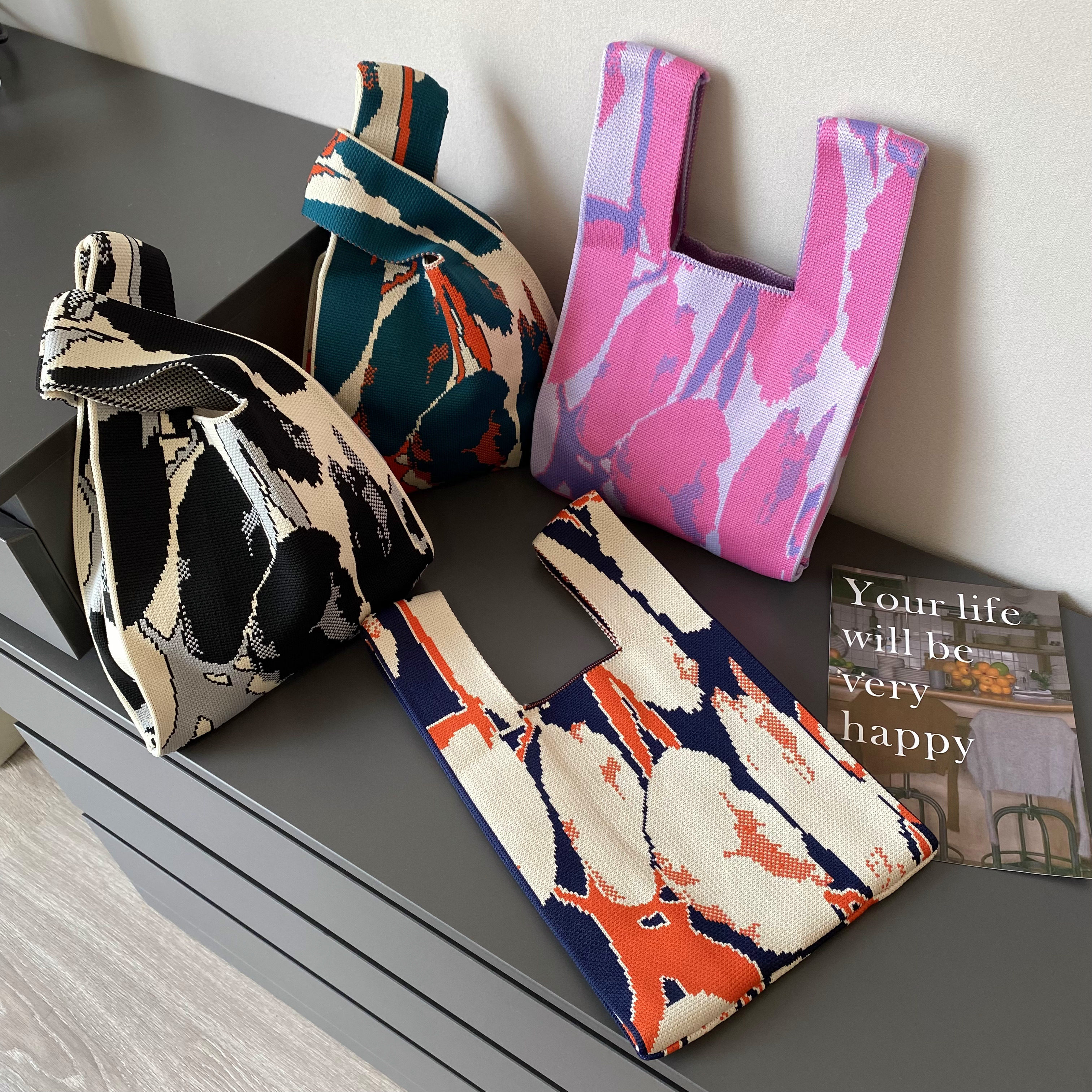 小众设计新款大理石纹针织少女手提背心袋肩带时尚百搭个性休闲潮