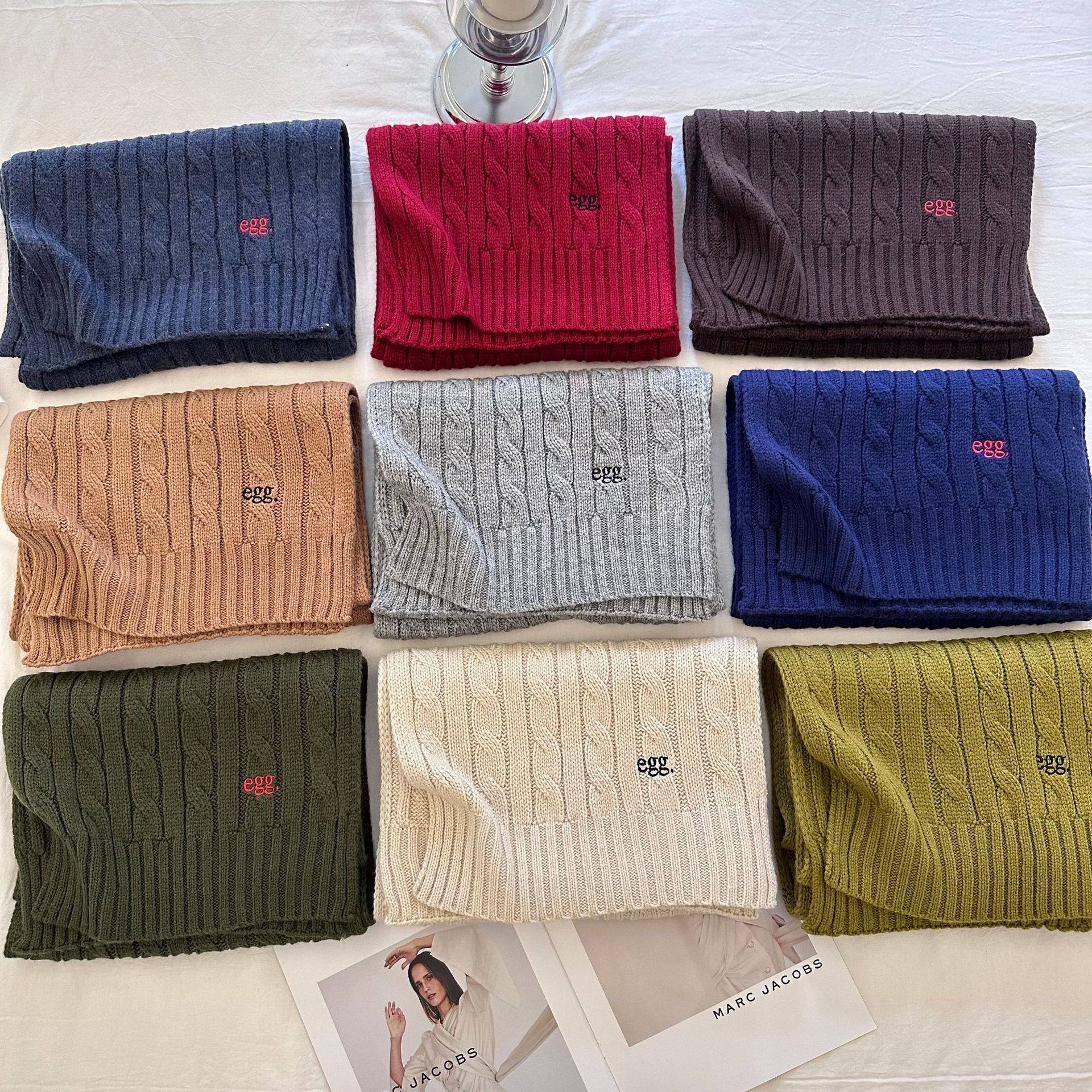 韩系egg刺绣字母纯色百搭时尚针织围巾女冬季保暖麻花含羊毛围脖,服饰配件/皮带/帽子/围巾,围巾/丝巾/披肩,淘宝优惠券,粉丝福利购,淘宝优惠卷