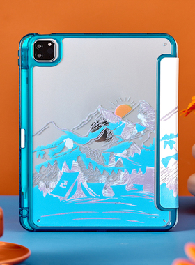 日照雪山适用苹果ipadmini6保护套平板电脑壳air6/pro带笔槽Y+三折mini7/10代air13寸/4/5/6亚克力小众硬壳