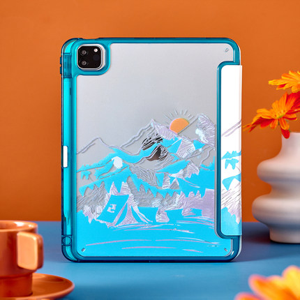 日照雪山适用苹果ipadmini6保护套平板电脑壳air6/pro带笔槽Y+三折mini7/10代air13寸/4/5/6亚克力小众硬壳