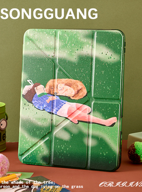 原创夏日悠闲时光适用苹果ipad平板电脑保护壳11寸套air7/pro带笔槽Y折mini7/10代小众air13/4/5/6绿色亚克力