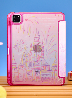 紫色手绘城堡适用苹果ipadpro保护套平板电脑壳air7/pro带笔槽Y+三折mini7/10代air13寸/4/5/6亚克力硬壳女款