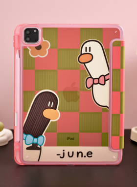 鸭子格子适用苹果ipadpro11保护套平板电脑壳air6/pro带笔槽Y+三折mini7/10代air13寸/4/5/6亚克力全包防摔硬