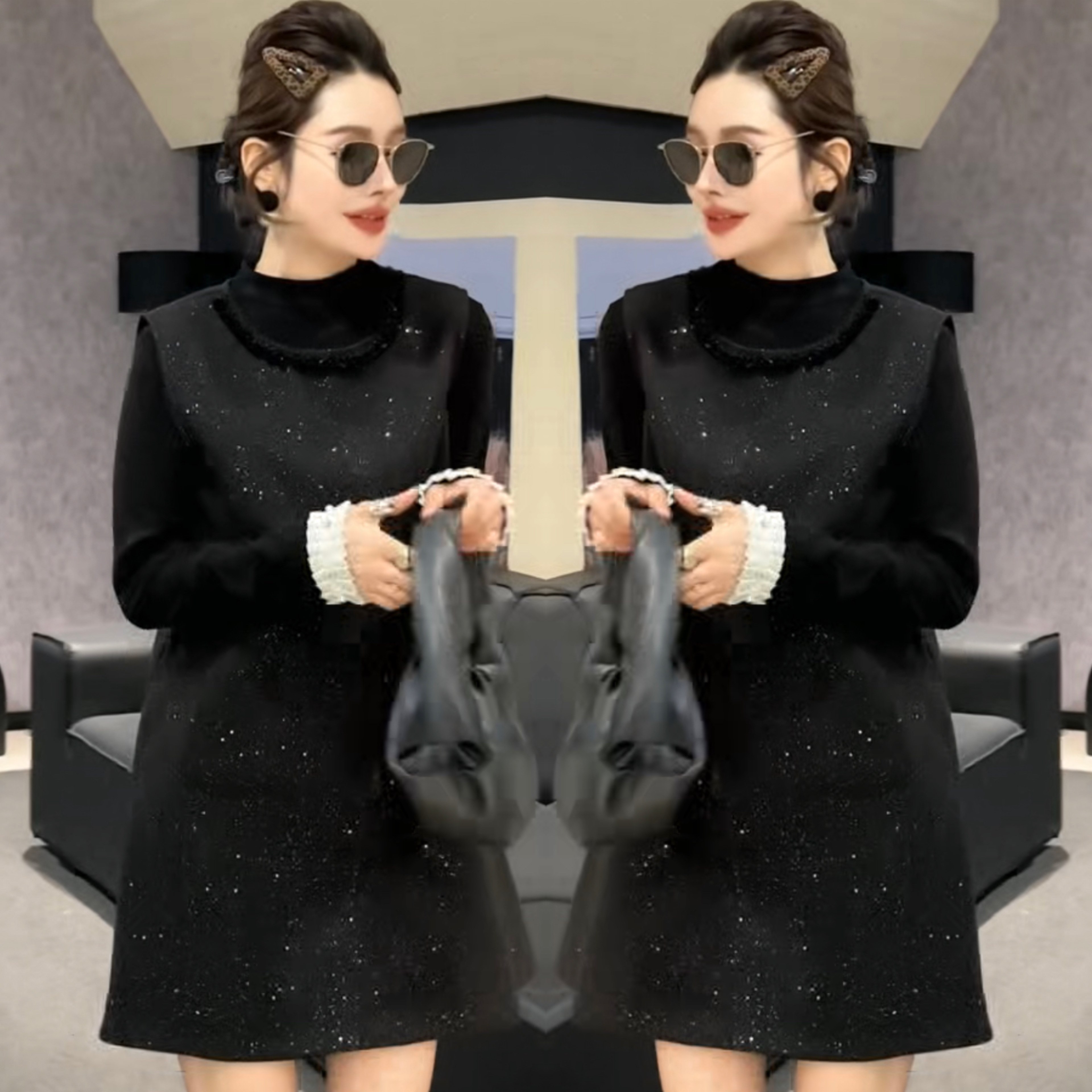 欧货小香风钉珠圆领两件套女2026早春新款精致减龄显瘦小衫马甲裙,女装/女士精品,上衣,淘宝优惠券,粉丝福利购,淘宝优惠卷