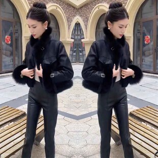 小个子网红爆款时尚外套女2024冬季新款百搭复古皮毛一体羽绒棉服