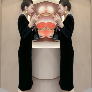 新中式 时尚 盘扣复古改良开叉旗袍 新款 高级感方领连衣裙女2026春季