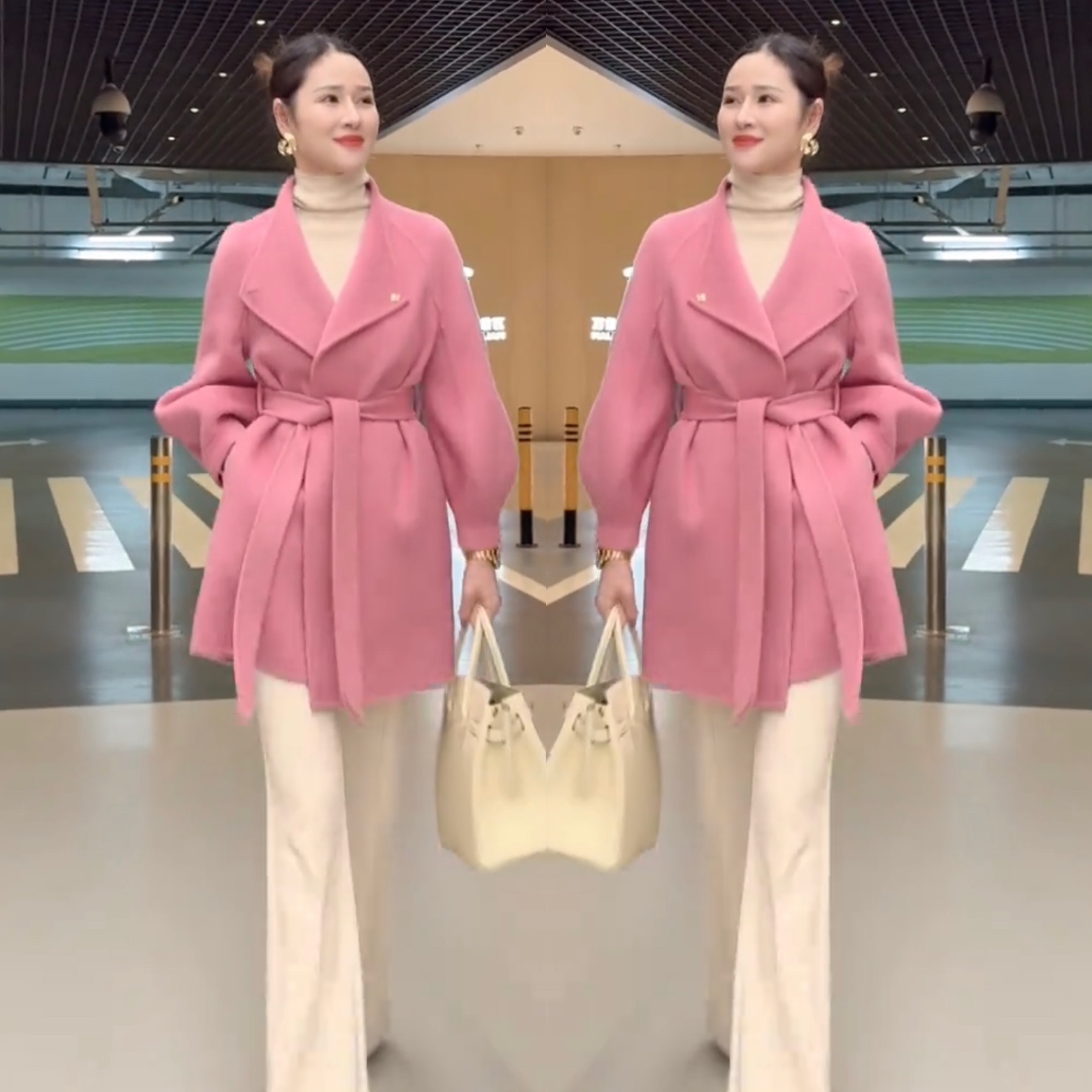 2025秋冬网红新款双面羊绒尼外套女法式粉色减龄显瘦中长款大衣,女装/女士精品,毛呢外套,淘宝优惠券,粉丝福利购,淘宝优惠卷