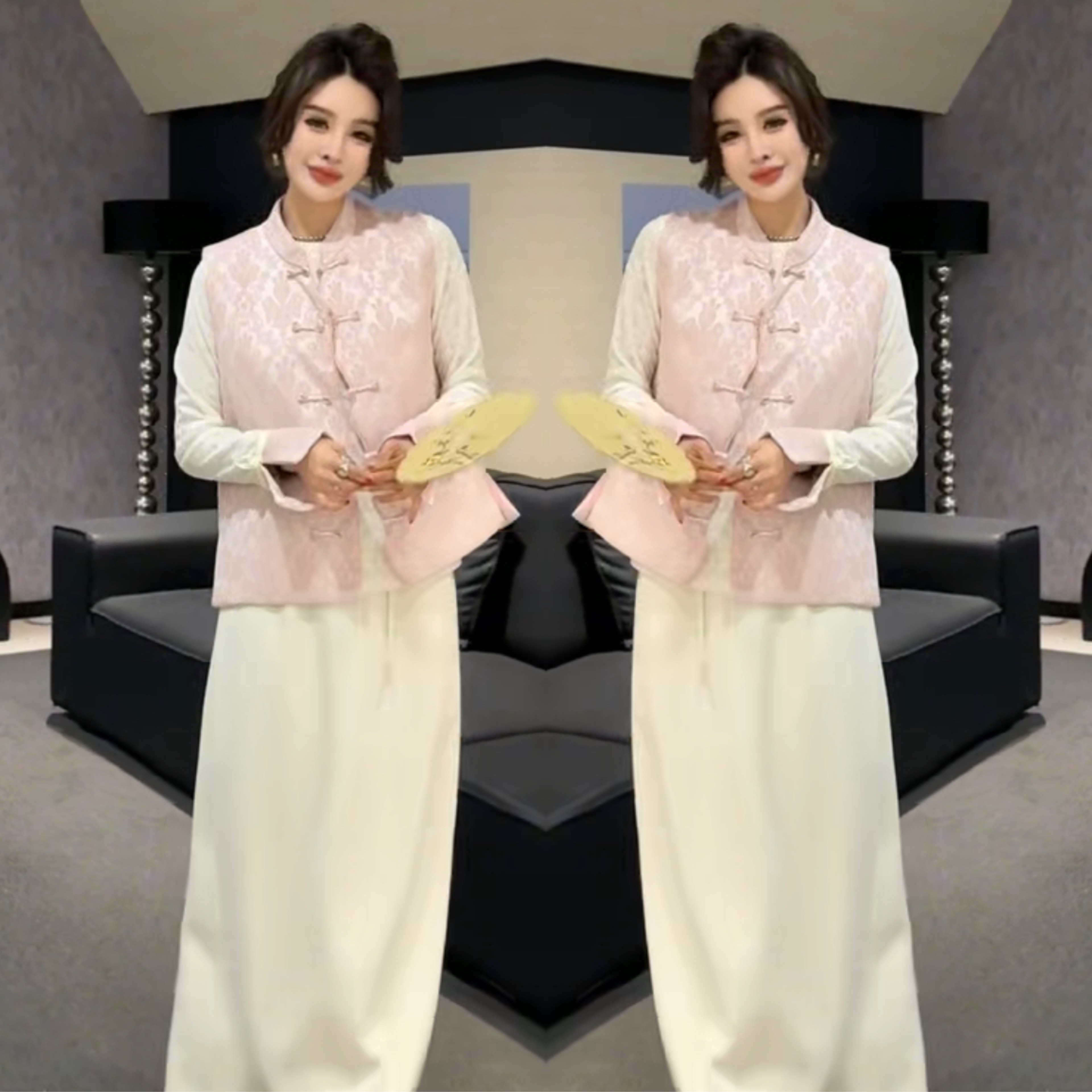 新中式国风气质时尚两件套2026春季新款轻奢提花盘扣马甲打底衫女,女装/女士精品,上衣,淘宝优惠券,粉丝福利购,淘宝优惠卷