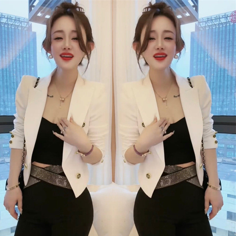 2024年春季网红新款时尚西装外套女法式轻奢金属扣职业显瘦短西服,女装/女士精品,西装,淘宝优惠券,粉丝福利购,淘宝优惠卷