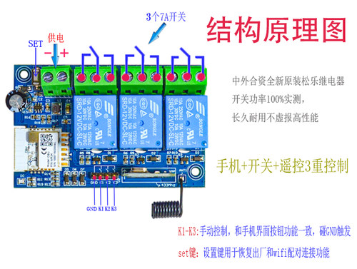3路涂鸦智能开关无线遥控通断器手机wifi远程控制继电器WR3K