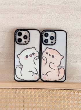 一只白色猫咪一只棕色猫咪适用苹果15Pro亚克力iPhone14Promax手机壳CASE明星同款12promax潮11/13pro保护套