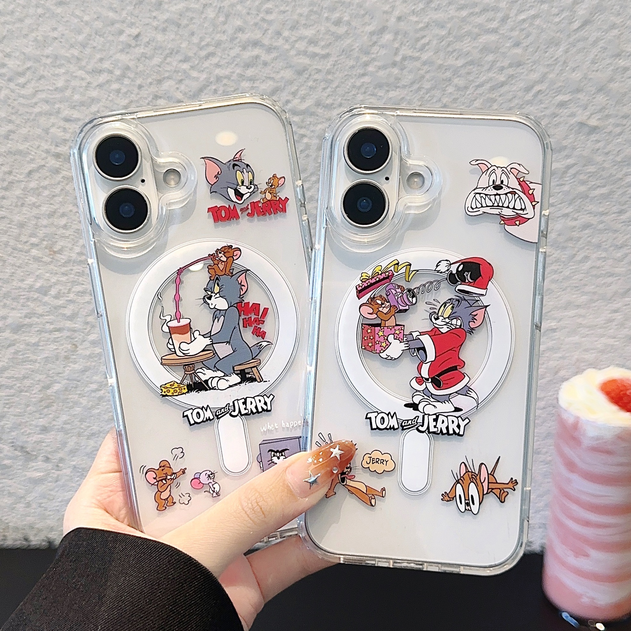 新款卡通动漫亚克力磁吸壳搞怪可爱猫和老鼠苹果15promax手机壳iphone14软壳MagSafe全包13防摔16透明保护套i