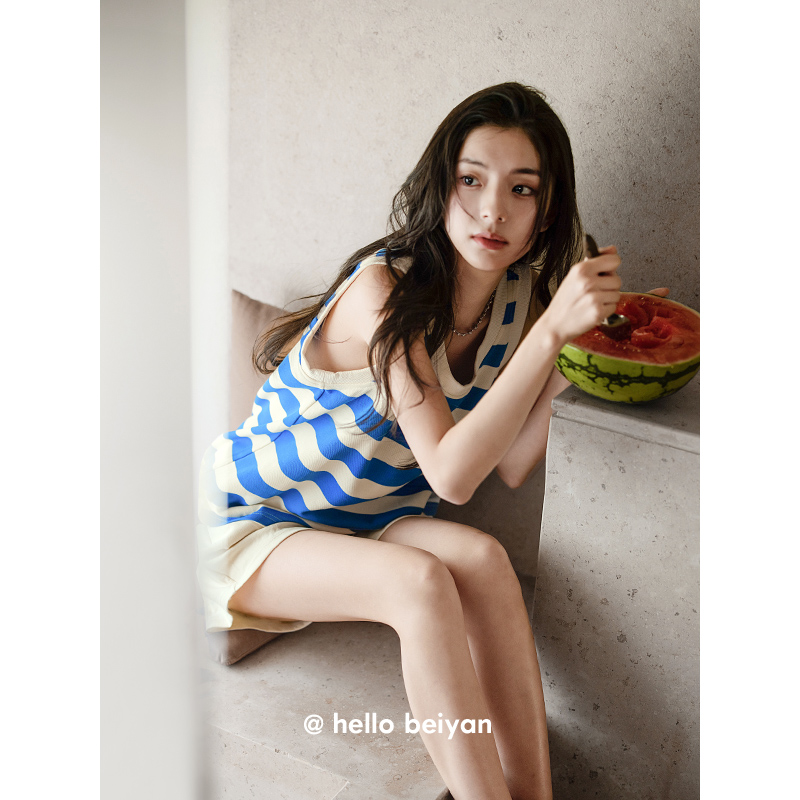 贝妍夏季莫代尔棉条纹背心睡衣女