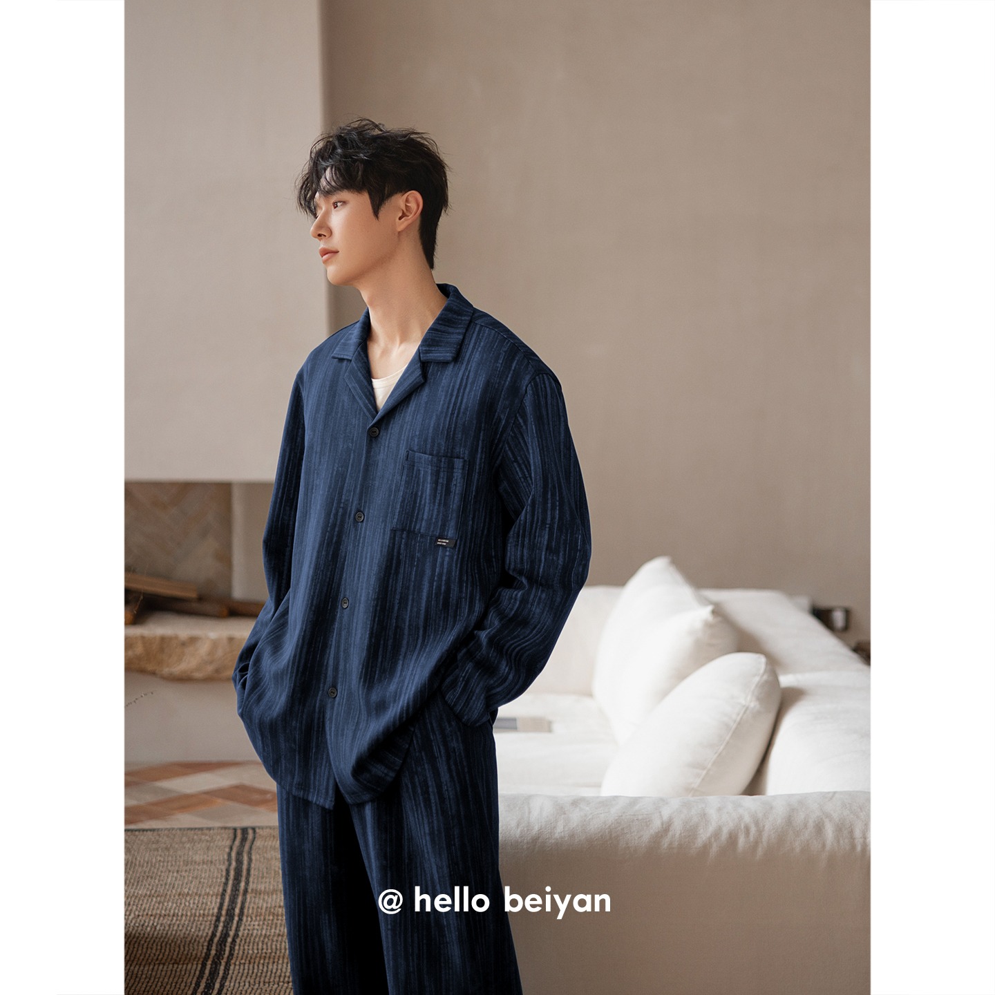 贝妍春秋季新款男士高级感家居服