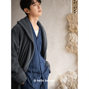 贝妍珊瑚绒睡袍男士冬季新款保暖加厚睡衣中长慵懒高级感家居外套