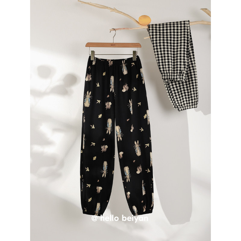 贝妍睡衣女春秋新款睡裤休闲运动少女外穿束脚裤薄款柔软棉家居服