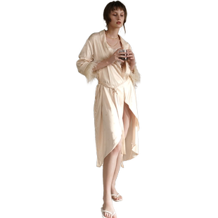 贝妍春秋季长袖睡袍性感睡衣女夏季冰丝浴袍外套居家仿真丝绸晨袍