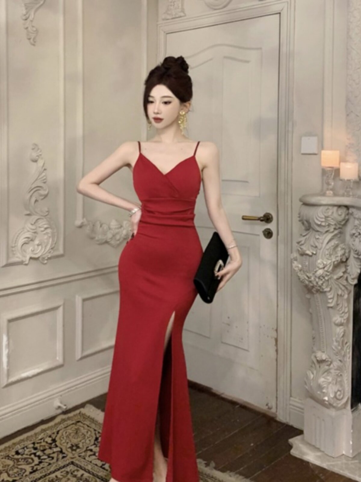 SUMMER DRESS FRENCH SEXY V-NECK HIGH-END SLIT LONG SKIRT FISHTAIL DRESS SKIRT FEMALE ROYAL SISTER TEMPERAMENT SLIP DRESS