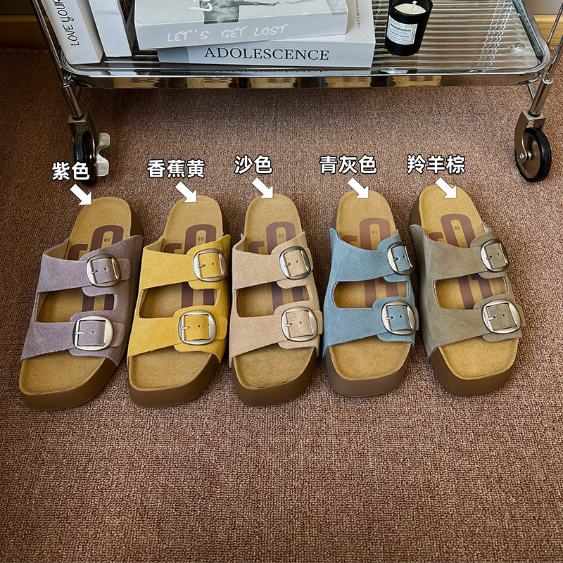 增高5厘米 厚底勃肯鞋女双搭扣一字拖女款外穿百搭休闲博肯凉拖鞋