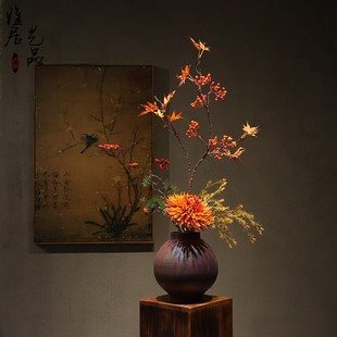 新中式复古陶瓷花瓶禅意花插客厅玄关摆件宋代美学酒店民宿装饰品