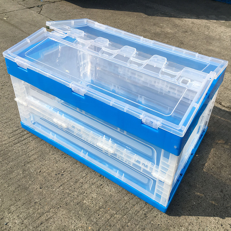 出口加厚带盖塑料折叠箱物流运输箱透明长方形折叠收纳周转筐大号