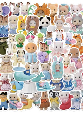 55贴可爱Calico Critters卡通贴纸 手机壳笔记本iPad水杯行李箱