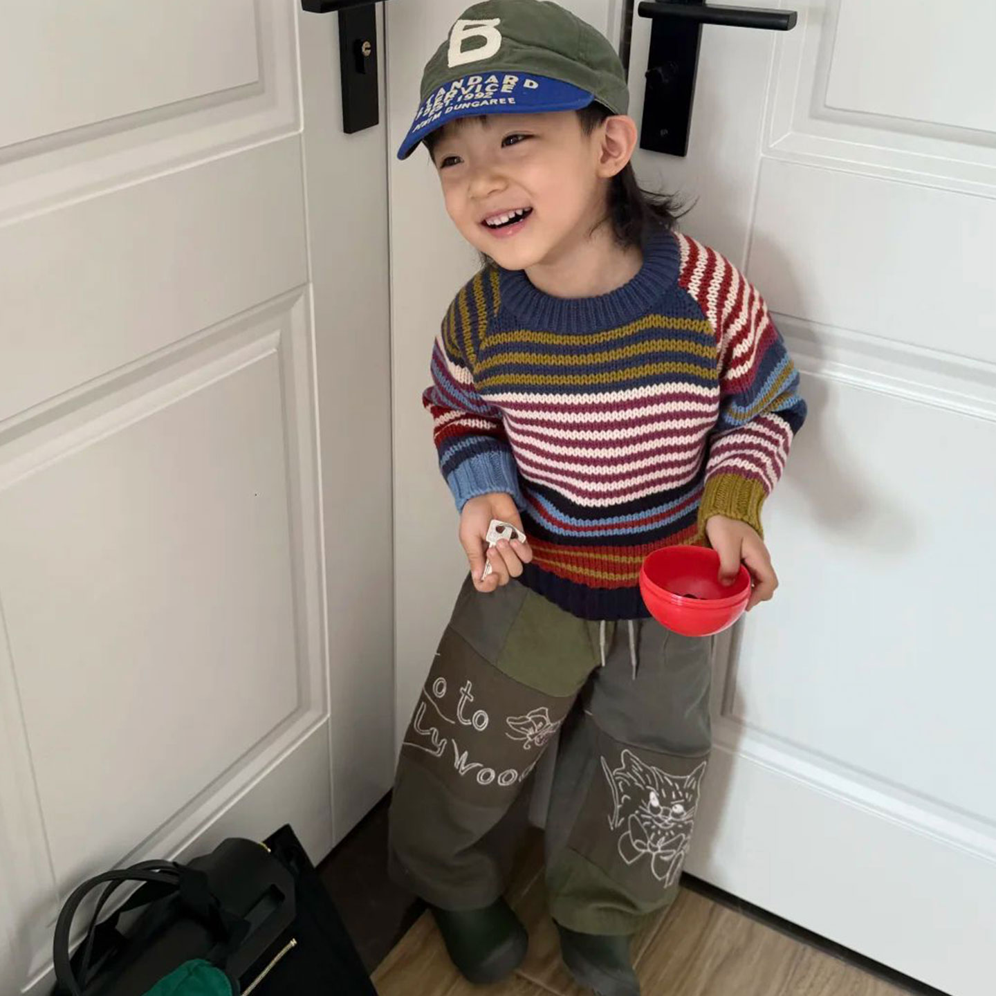 男童毛衣儿童秋冬拼色条纹打底衫