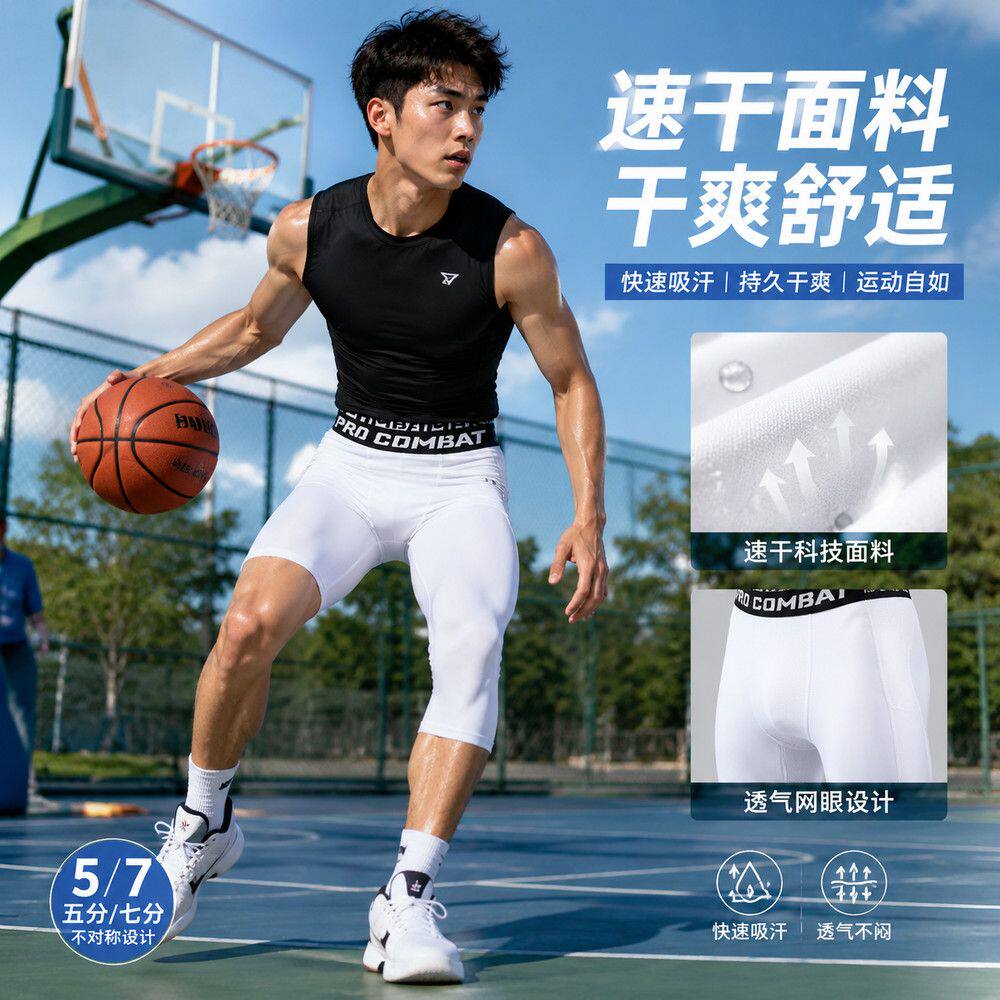 健身短裤紧身裤七分运动压缩裤男
