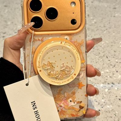 可爱波点梅花鹿小兔磁吸支架适用iPhone17promax/16PRO手机壳苹果13个性14promax简约15promax硬壳14PRO新款