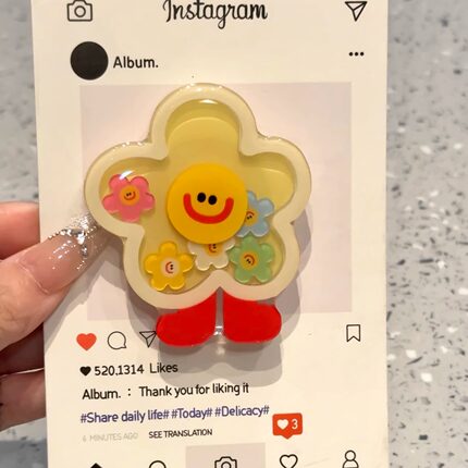 黄线条花朵笑脸摇摇乐粘贴支架亚克力伸缩气垫粘贴式懒人桌面支撑