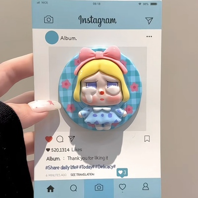 立体蓝底格纹哭娃磁吸支架适用MagSafe手机强力吸附桌面懒人支架