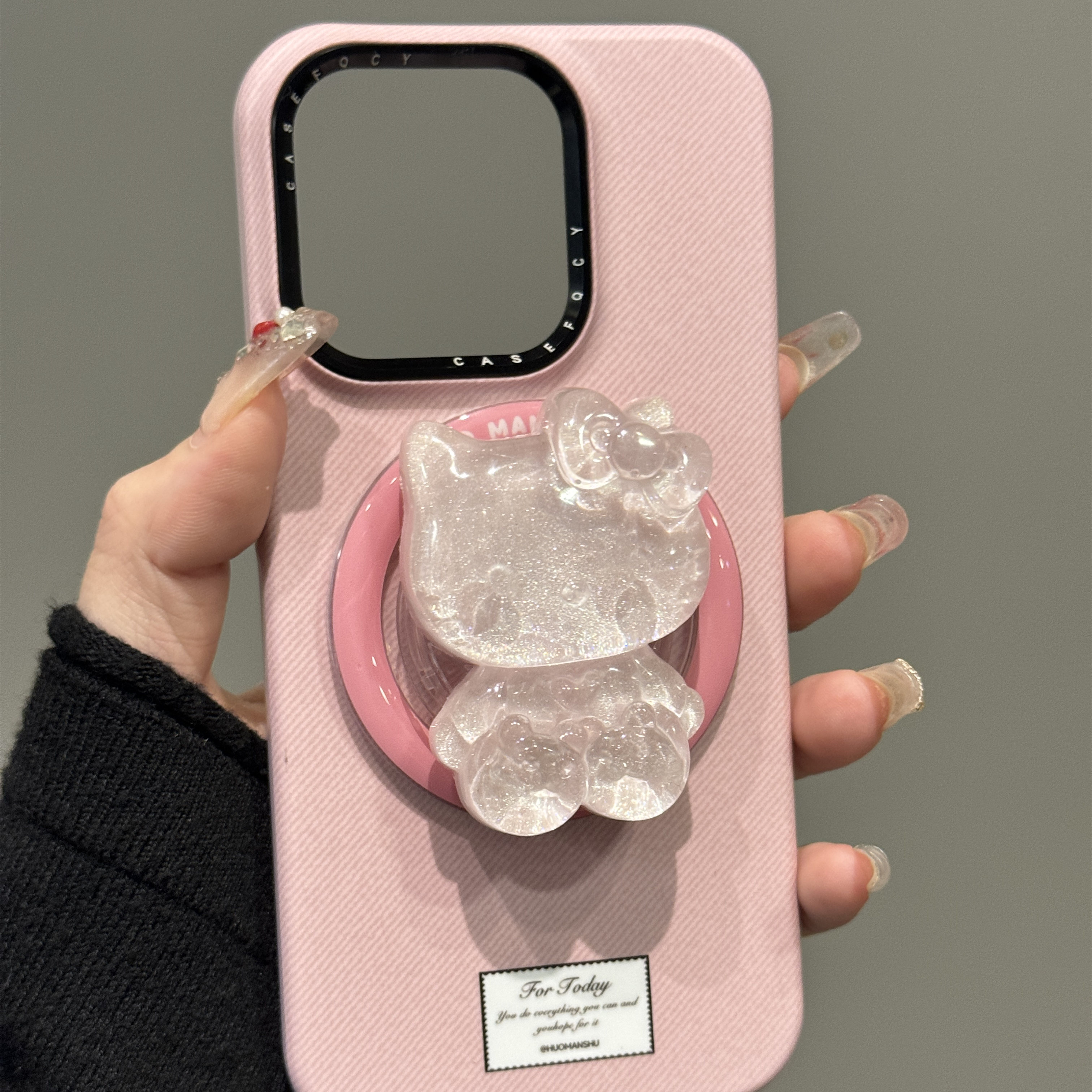 立体粉色闪粉kt猫磁吸支架适用iPhone16pro/15手机壳苹果13全包12女13promax个性14promax防摔15promax磁吸壳