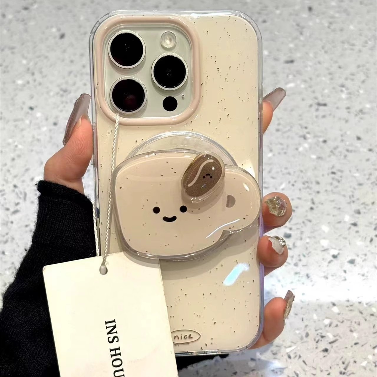 适用iPhone16pro/15手机壳苹果13白泼墨杯子咖啡豆转转磁吸支架13promax个性14promax简约15promax硬壳14PRO