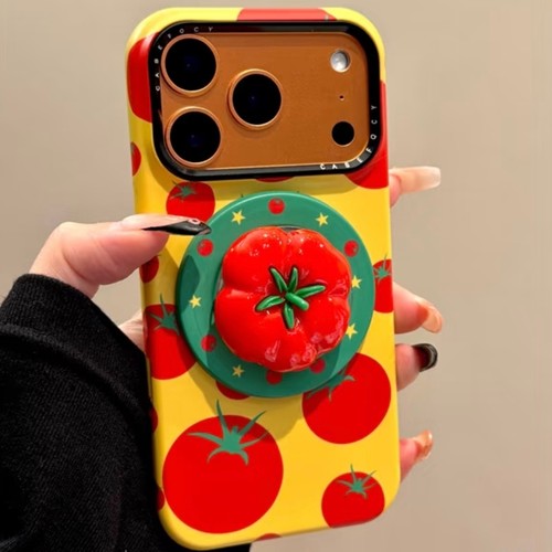适用iPhone17promax可爱油画西红柿猫咪磁吸支架16PRO手机壳苹果13个性14promax简约15promax硬壳14PRO新款