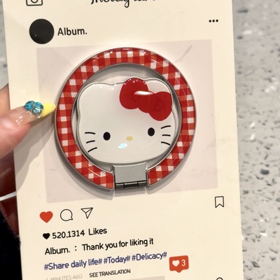 可爱红格纹kt头360磁吸支架适用MagSafe手机强力吸附桌面懒人支架