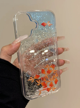 卡通趣味闪粉流沙小锦鲤适用华为mate60pro手机壳mate50pro流沙壳mate40防摔pura70pro防摔P60硬壳
