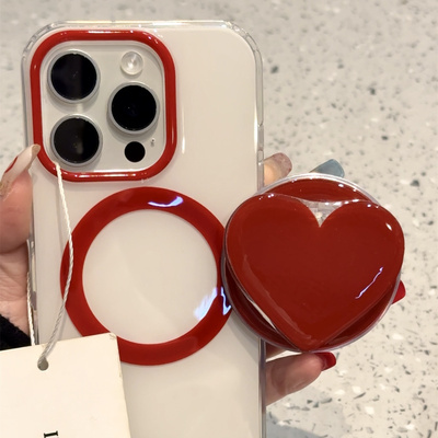 创意简约红色爱心磁吸支架适用iPhone16pro/15手机壳苹果13全包12女13promax个性14promax磁吸壳15promax