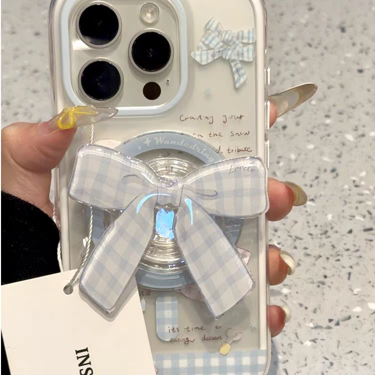 蓝格子英文蝴蝶结磁吸壳适用iPhone16pro/15手机壳苹果13女孩磁吸支架13promax个性14promax简约15promax硬壳,3C数码配件,手机保护套/壳,淘宝优惠券,粉丝福利购,淘宝优惠卷