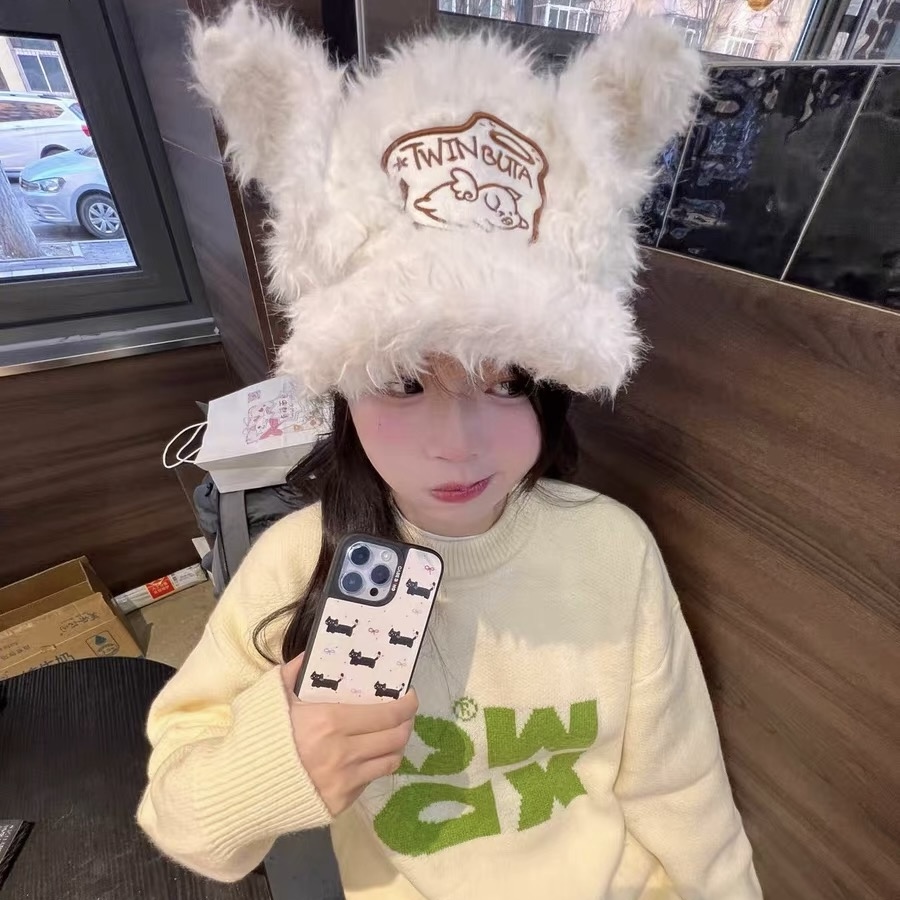 兔耳朵设计感异形可爱毛绒棒球帽
