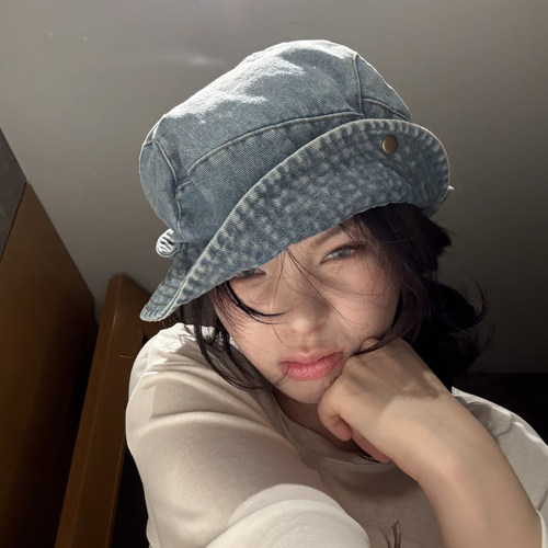 日系复古牛仔翻檐渔夫帽女秋季