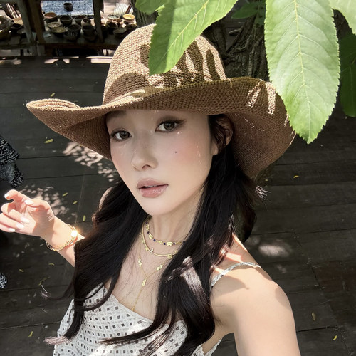 手工超细草编渔夫帽女夏季防晒