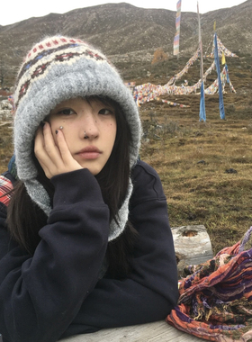 费尔岛风绑带针织毛线帽子女秋冬季2025新款复古保暖百搭护耳帽潮